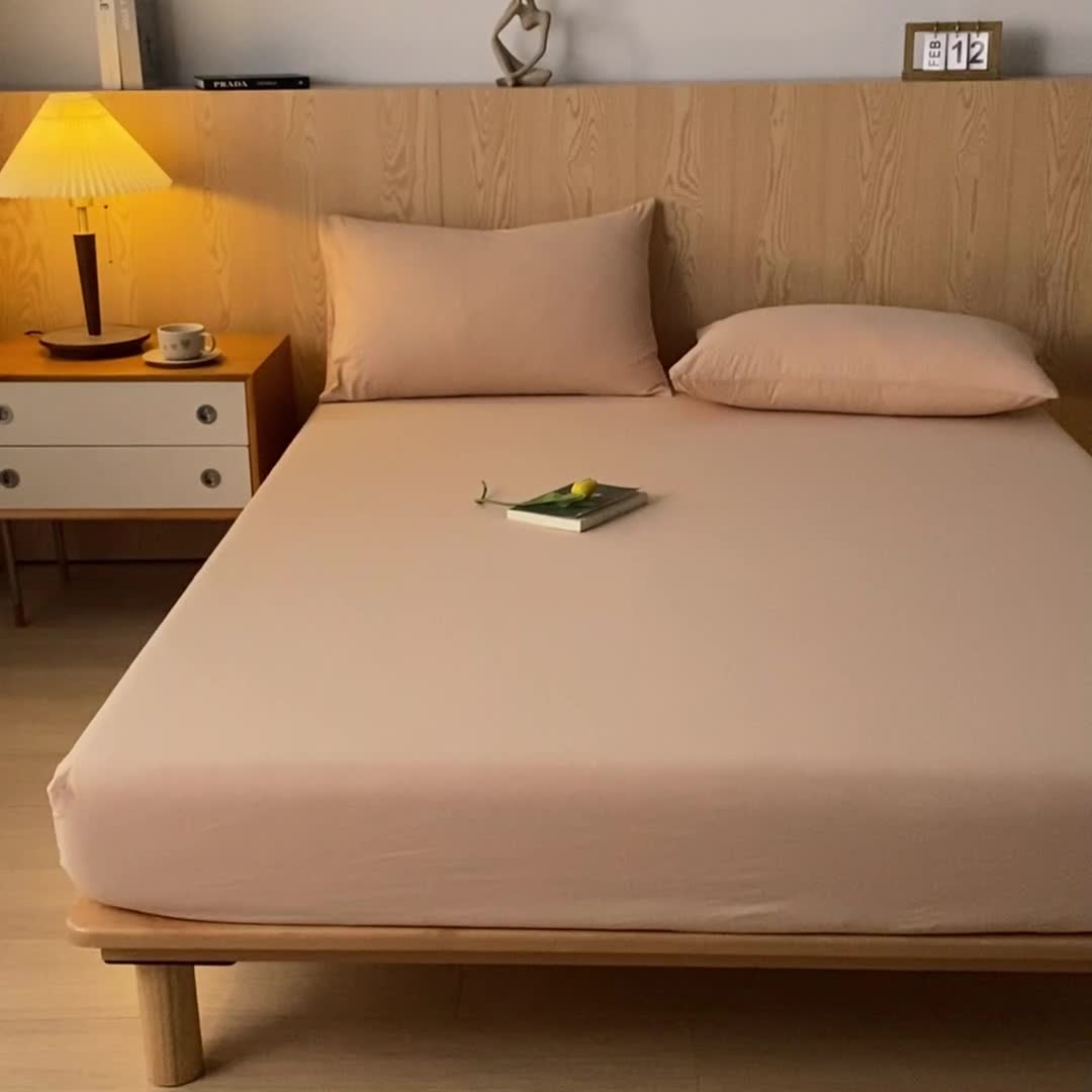 91家纺网 家纺一手货源 找家纺 蓝巢 2023新款全棉色织水洗棉系列单品床笠 奶茶