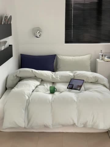 91家纺网 家纺一手货源 找家纺 六巷胡同 2023新款ins博主风三色混搭水洗棉四件套 混搭-薄荷牛乳白