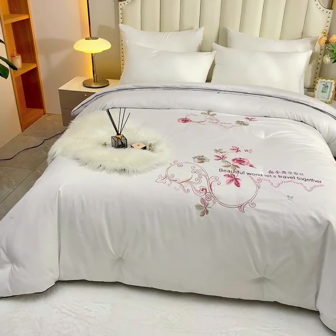 91家纺网 家纺一手货源 找家纺 美伦美 2023新款铂金尊享蚕丝子母被 手工订花 尊享白