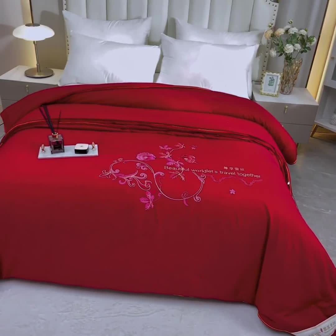 91家纺网 家纺一手货源 找家纺 美伦美 2023新款铂金尊享蚕丝子母被 手工订花   尊享红