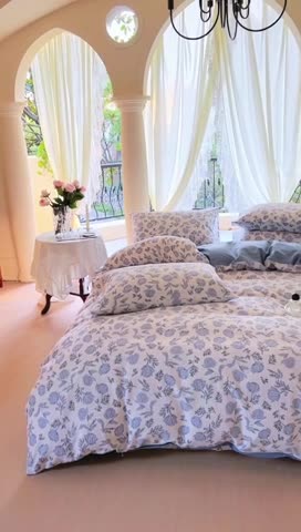 91家纺网 家纺一手货源 找家纺 星巴k 2023新款全棉13372花卉印花简约卡通款多规格四件套半拿铁