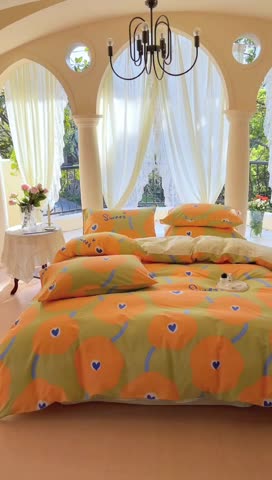 91家纺网 家纺一手货源 找家纺 星巴k家纺2023新款全棉13372花卉印花简约卡通款多规格四件套彩棠