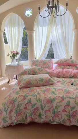 91家纺网 家纺一手货源 找家纺 星巴k家纺2023新款全棉13372花卉印花简约卡通款多规格四件套花影