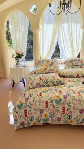 91家纺网 家纺一手货源 找家纺 星巴k家纺2023新款全棉13372花卉印花简约卡通款多规格四件套梨木