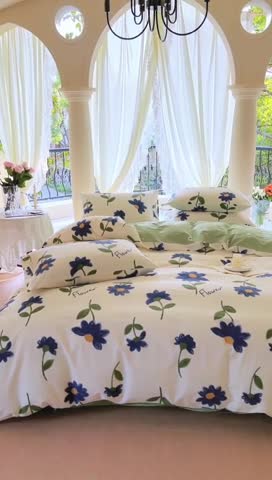 91家纺网 家纺一手货源 找家纺 星巴k家纺2023新款全棉13372花卉印花简约卡通款多规格四件套墨染