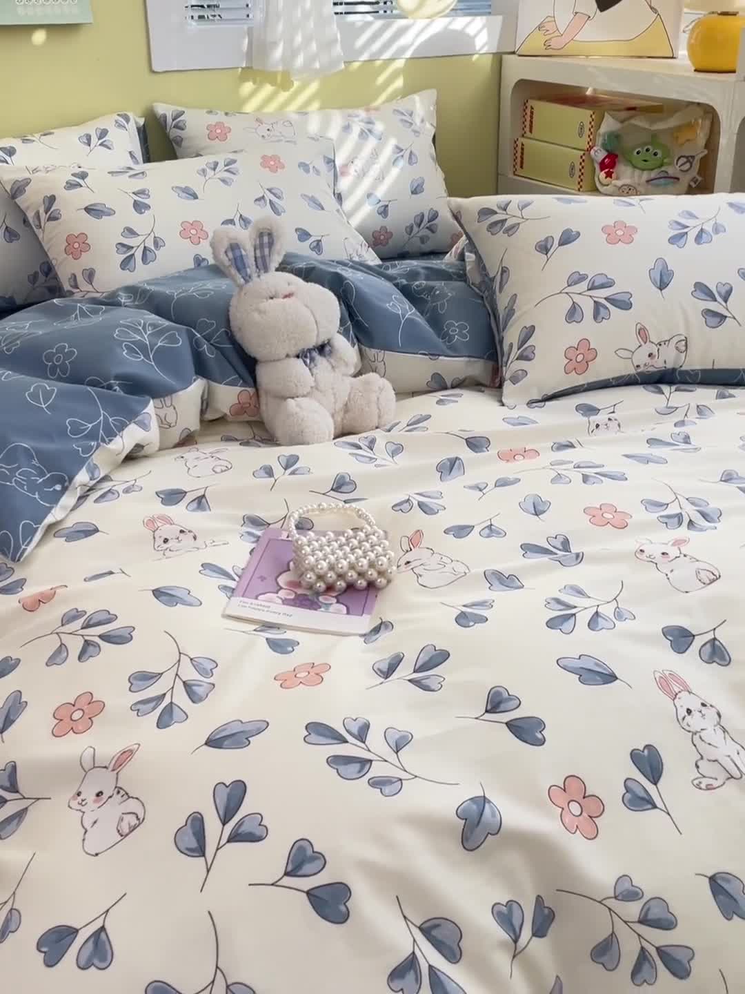 91家纺网 家纺一手货源 找家纺 雅居纺 2023新款全棉13070小清新四件套 兰兰兔