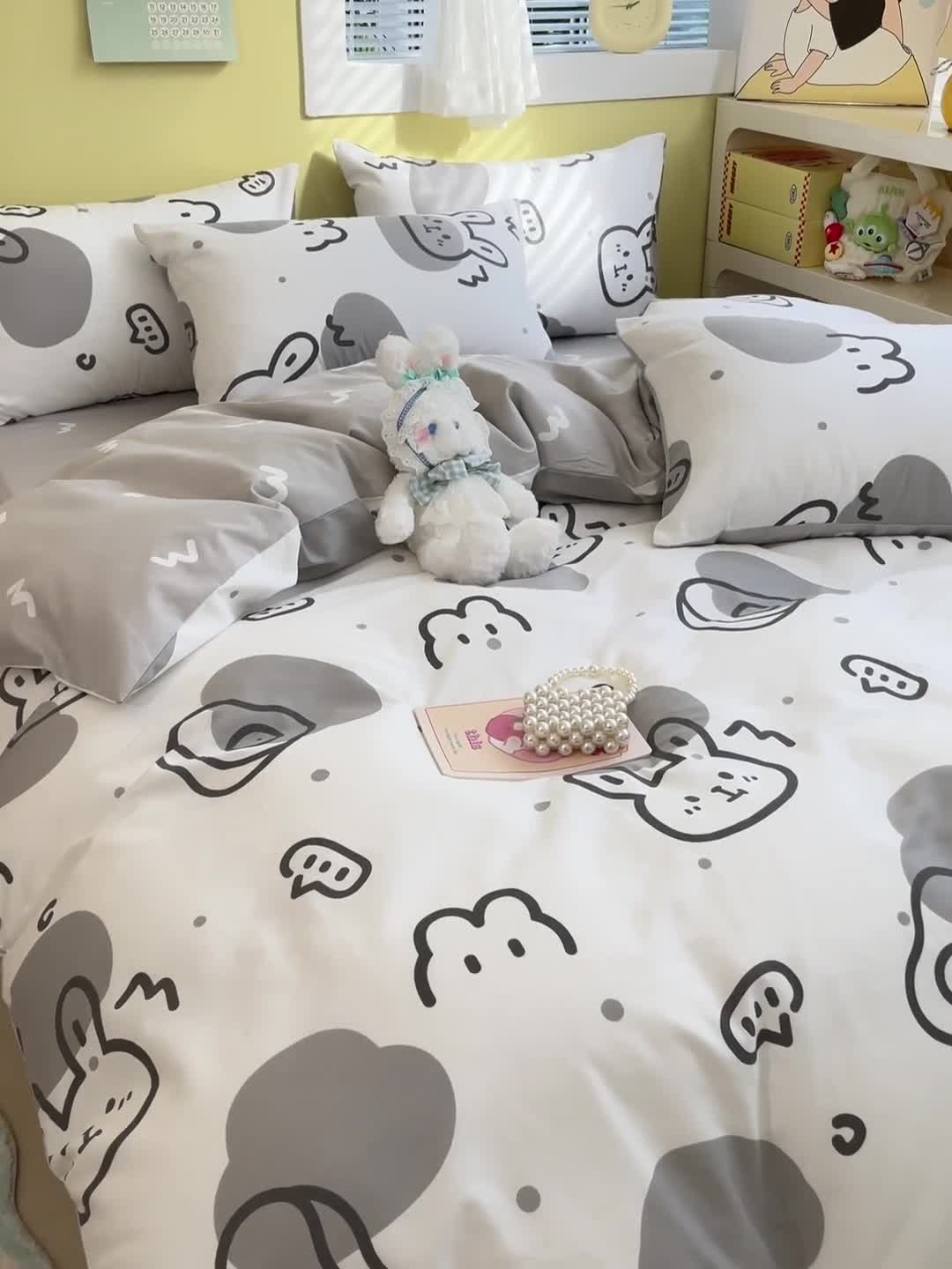 91家纺网 家纺一手货源 找家纺 雅居纺 2023新款全棉13070小清新四件套 潮流兔