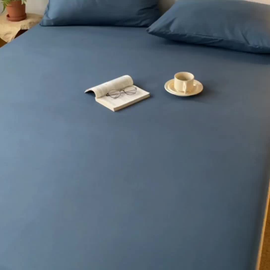 91家纺网 家纺一手货源 找家纺 思诺羽 2024新款亲肤纯色无印风床笠(所有尺寸均可定制) 宾利蓝