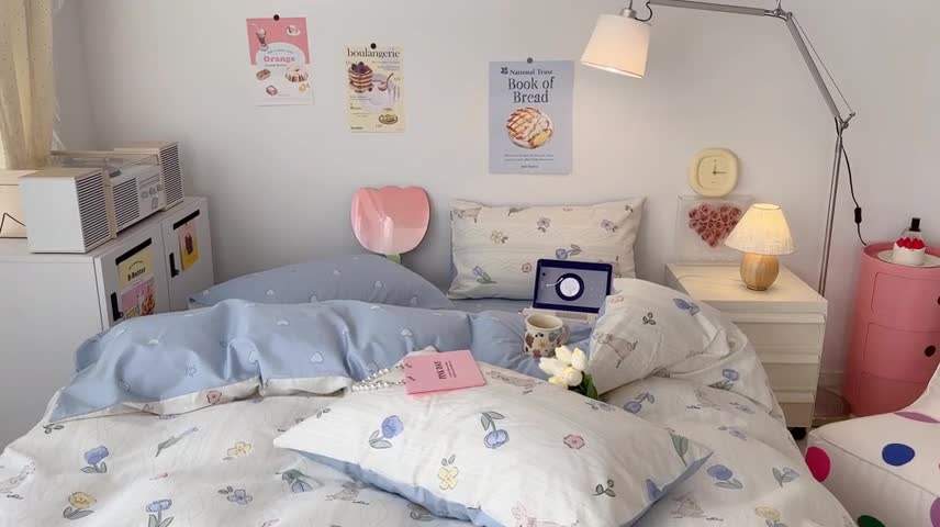 91家纺网 家纺一手货源 找家纺 昔可 2023新款小清新全棉四件套 森系花园兔