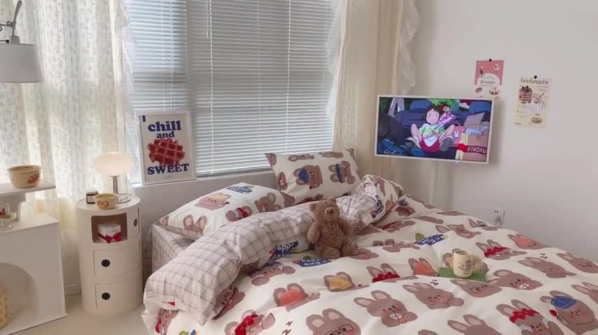 91家纺网 家纺一手货源 找家纺 昔可 2023新款全棉卡通系列四件套 兔宝日常