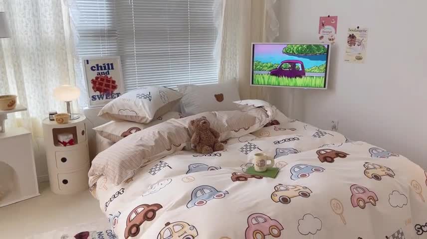 91家纺网 家纺一手货源 找家纺 昔可 2023新款全棉卡通系列四件套 彩色小汽车