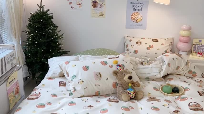 91家纺网 家纺一手货源 找家纺 昔可家纺 2023新款圣诞系列全棉四件套 柿子熊