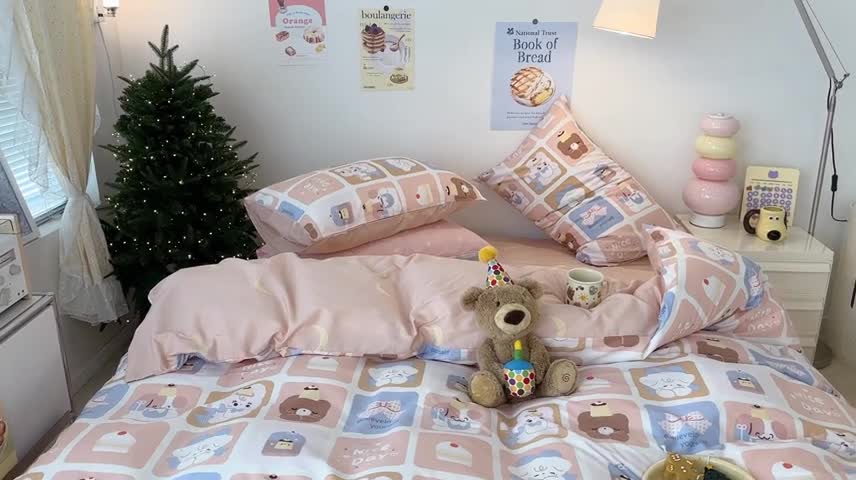 91家纺网 家纺一手货源 找家纺 昔可家纺 2023新款圣诞系列全棉四件套 可爱面包师