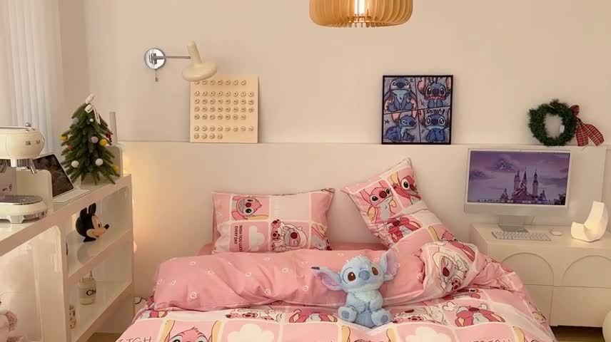 91家纺网 家纺一手货源 找家纺 昔可家纺 2023新款迪士尼系列全棉四件套 粉色史迪仔