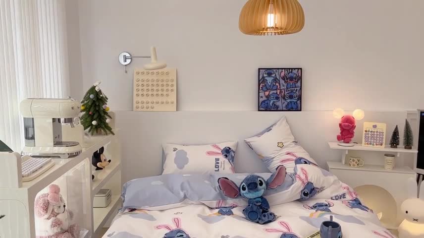 91家纺网 家纺一手货源 找家纺 昔可家纺 2023新款迪士尼系列全棉四件套 粉耳朵史迪奇