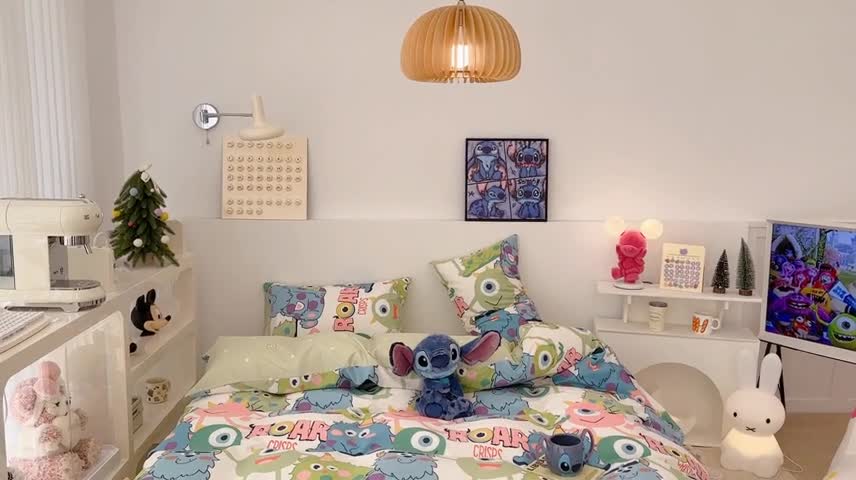 91家纺网 家纺一手货源 找家纺 昔可家纺 2023新款迪士尼系列全棉四件套 大眼仔和毛怪