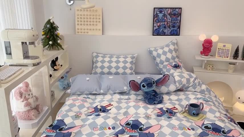 91家纺网 家纺一手货源 找家纺 昔可家纺 2023新款迪士尼系列全棉四件套 冲浪史迪仔