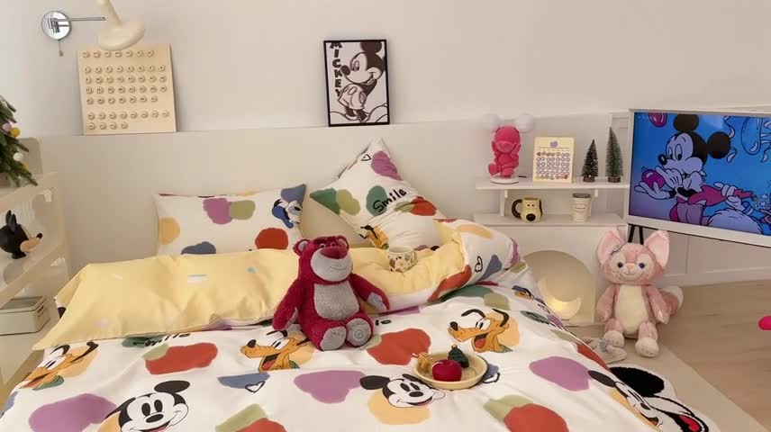 91家纺网 家纺一手货源 找家纺 昔可家纺 2023新款迪士尼系列全棉四件套 彩色块唐老鸭