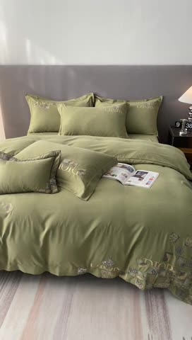 91家纺网 家纺一手货源 找家纺 棉生活家纺 2023新款水洗牛奶蛋白棉四件套 橄榄绿