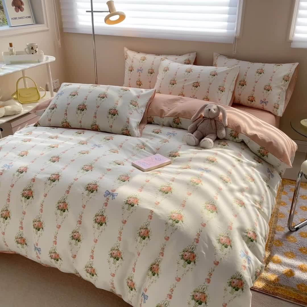 91家纺网 家纺一手货源 找家纺 呗旺鹿 2023新款13372全棉纯棉印花四件套直播款 玫瑰物语