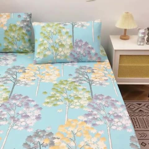 91家纺网 家纺一手货源 找家纺 棉乐町 2025新款加厚全棉床笠 发财树