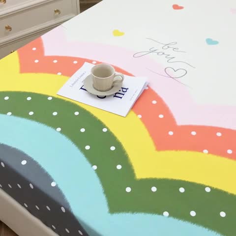 91家纺网 家纺一手货源 找家纺 首爱家纺 2025新款加厚全棉床笠床垫席梦思保护套 多彩爱心