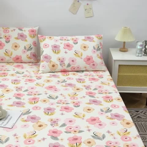 91家纺网 家纺一手货源 找家纺 首爱家纺 2025新款加厚全棉床笠床垫席梦思保护套 浅浅花漾