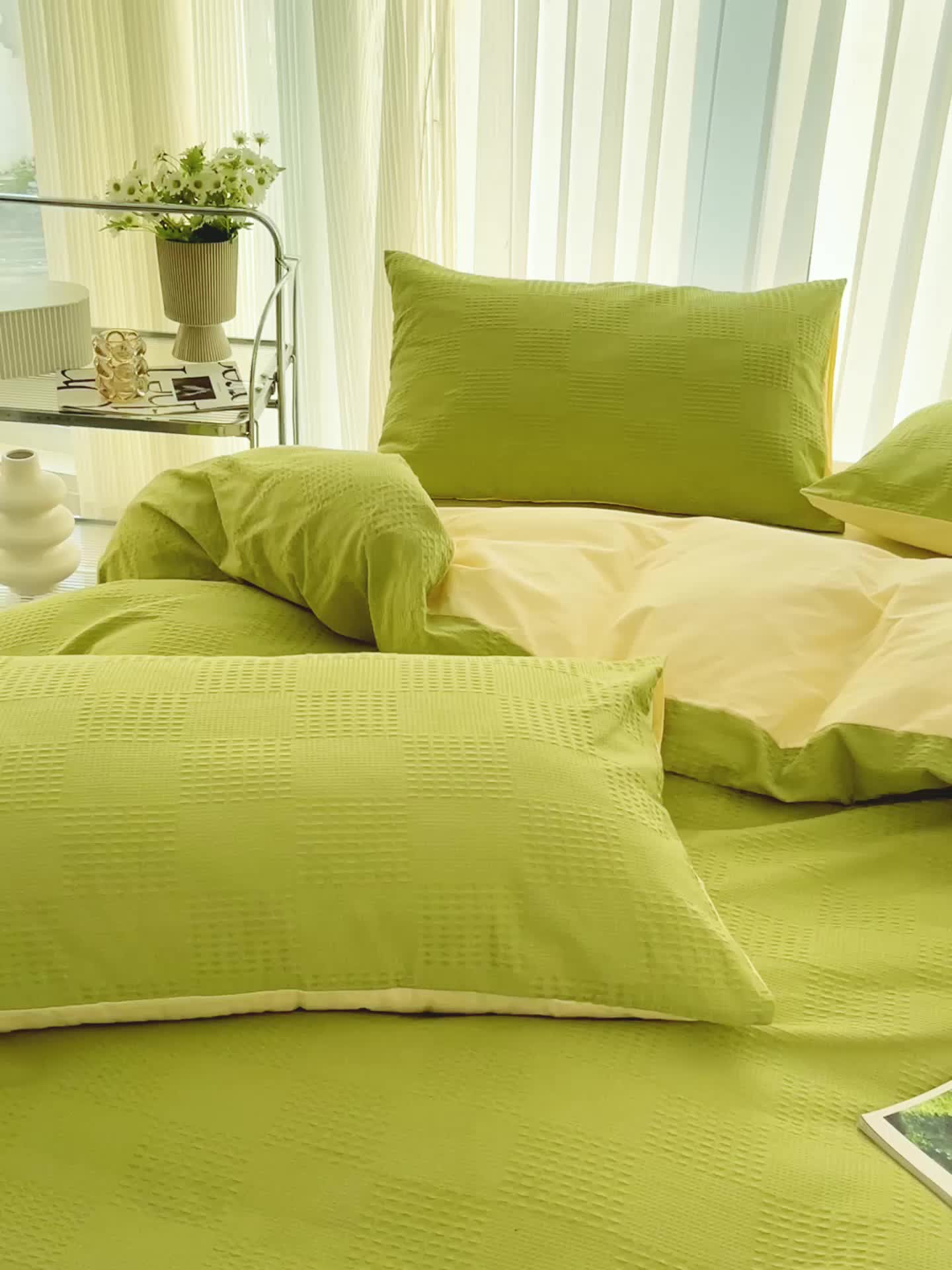 91家纺网 家纺一手货源 找家纺 （总）娜娜 2023新款全棉水洗棉华夫格四件套