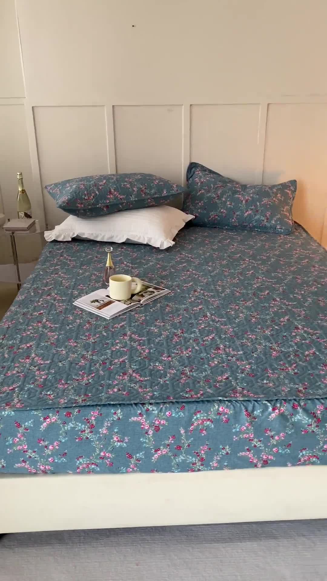 91家纺网 家纺一手货源 找家纺 忘忧草 2023新款全棉13372印花床笠纯棉小清新印花 雨萌