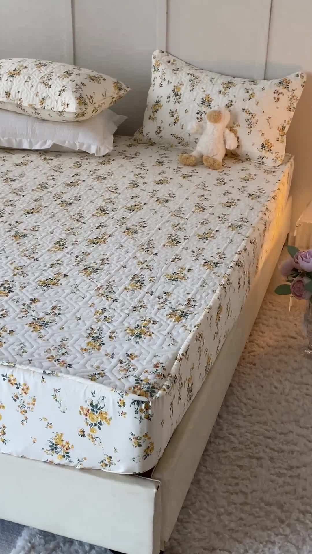 91家纺网 家纺一手货源 找家纺 忘忧草 2023新款全棉夹棉床笠纯棉印花小清新花卉系列 温迪