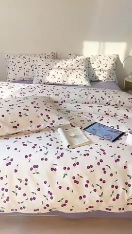 91家纺网 家纺一手货源 找家纺 棉眠 2023春夏新品纯棉复古花园四件套 车厘紫