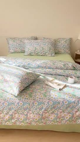 91家纺网 家纺一手货源 找家纺 棉眠 2023春夏新品纯棉复古花园四件套 青柠气泡