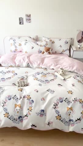 91家纺网 家纺一手货源 找家纺 希文 2023新款13372全棉印花四件套-恋语系列 萌迪小兔