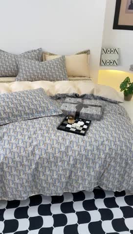 91家纺网 家纺一手货源 找家纺 棉生活 2022新款全棉铂金棉小资系列四件套 迪尼灰