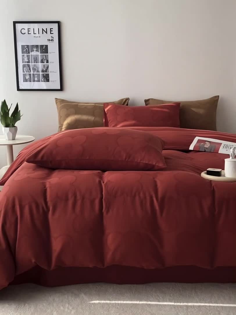 91家纺网 家纺一手货源 找家纺 奥汀洛2024A类小红书全棉水洗棉提花四件套