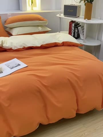 91家纺网 家纺一手货源 找家纺 柠萌家居 2024新款全棉双拼水洗棉四件套 双拼-桔浅米