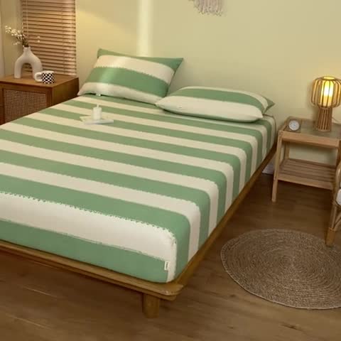 91家纺网 家纺一手货源 找家纺 卧趣家纺 2023新款全棉老粗布单品系列单床笠 旷野-绿