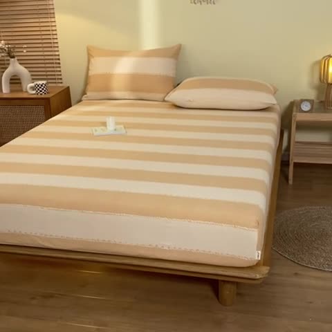 91家纺网 家纺一手货源 找家纺 卧趣家纺 2023新款全棉老粗布单品系列单床笠 旷野-桔