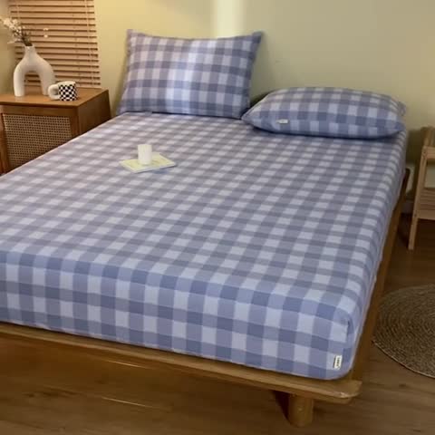 91家纺网 家纺一手货源 找家纺 卧趣家纺 2023新款全棉老粗布单品系列单床笠 锦格-兰