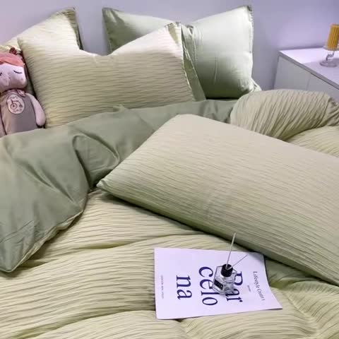 91家纺网 家纺一手货源 找家纺 沐晴家纺 2023新款泡泡纱四件套 牛油果绿