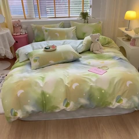 91家纺网 家纺一手货源 找家纺 蓝邻 2023新款全棉印花小清新系列四件套 七彩云