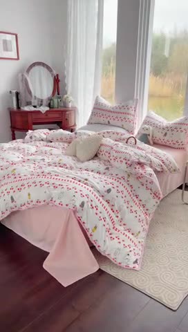 91家纺网 家纺一手货源 找家纺 千朵 2023新款双层纱四件套 樱桃园