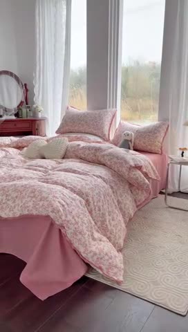 91家纺网 家纺一手货源 找家纺 千朵 2023新款双层纱四件套 小香粉