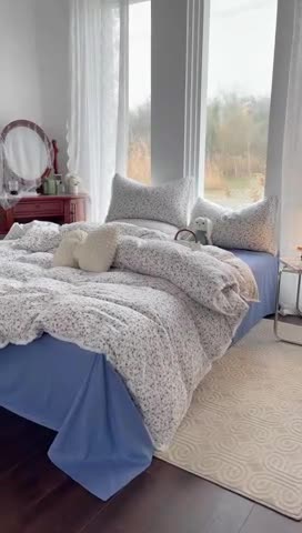 91家纺网 家纺一手货源 找家纺 千朵 2023新款双层纱四件套 青花瓷