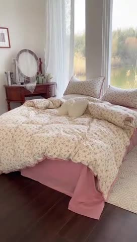 91家纺网 家纺一手货源 找家纺 千朵 2023新款双层纱四件套 浅汐