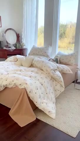 91家纺网 家纺一手货源 找家纺 千朵 2023新款双层纱四件套 贝贝熊