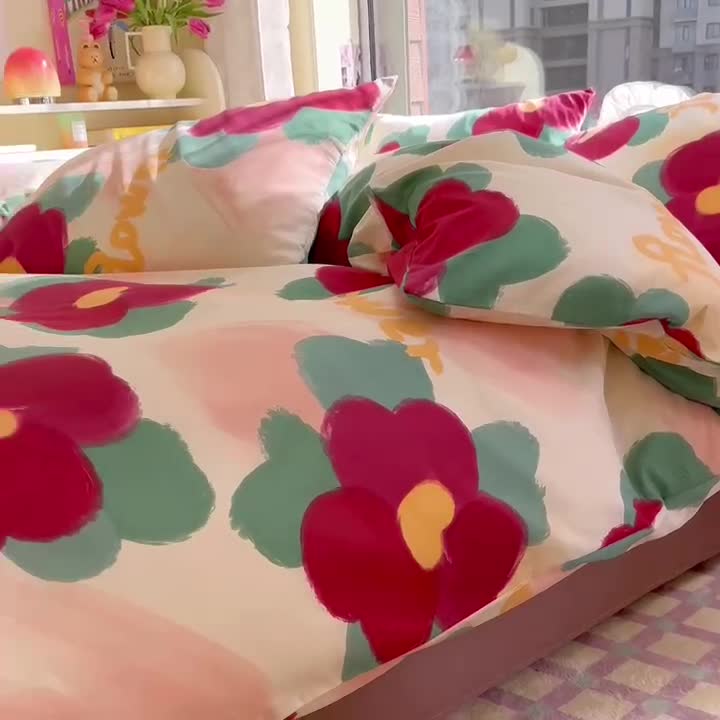 91家纺网 家纺一手货源 找家纺 花伞 2023直播新款40支高密全棉纯棉小清新单品被套 复古花