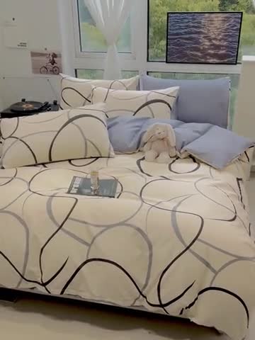 91家纺网 家纺一手货源 找家纺 HL原创 2023新款13070全棉40支简约系列全棉四件套 自由线条