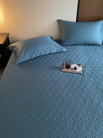 91家纺网 家纺一手货源 找家纺 小米笠 2023新款100支长绒棉夹棉抗菌床笠夹棉床笠四件套款纯色轻奢 米立方-蓝