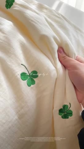 91家纺网 家纺一手货源 找家纺 木楌 2024新款双层皱皱纱刺绣款夏被 三叶草